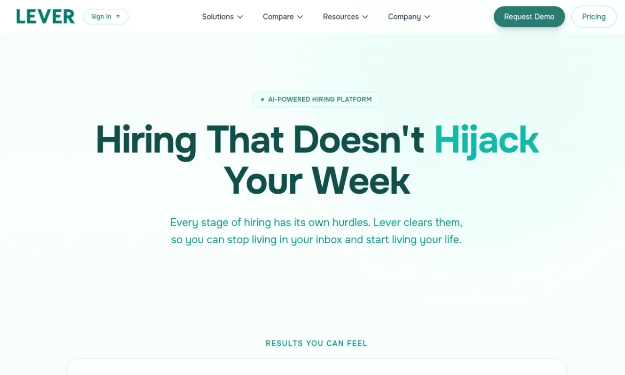 Screenshot of Lever website