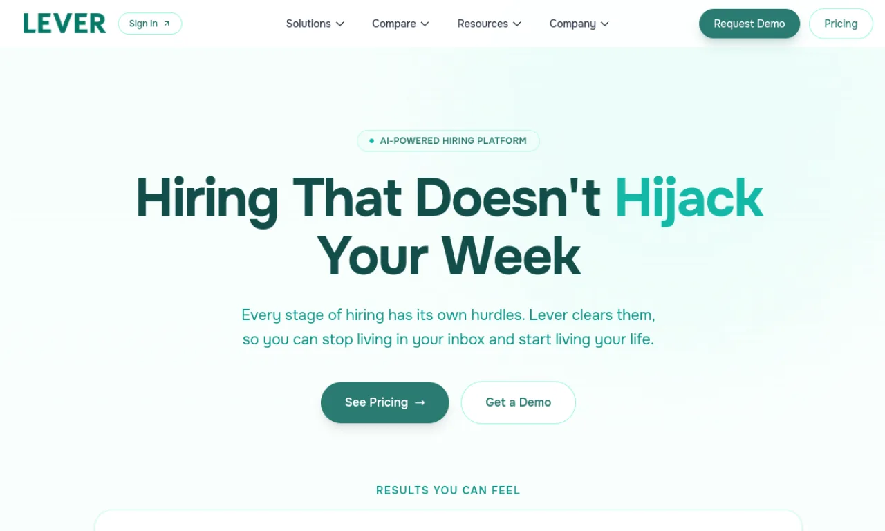 Screenshot of Lever website