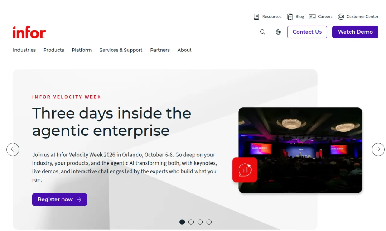 Screenshot of Infor Sales & Catering website