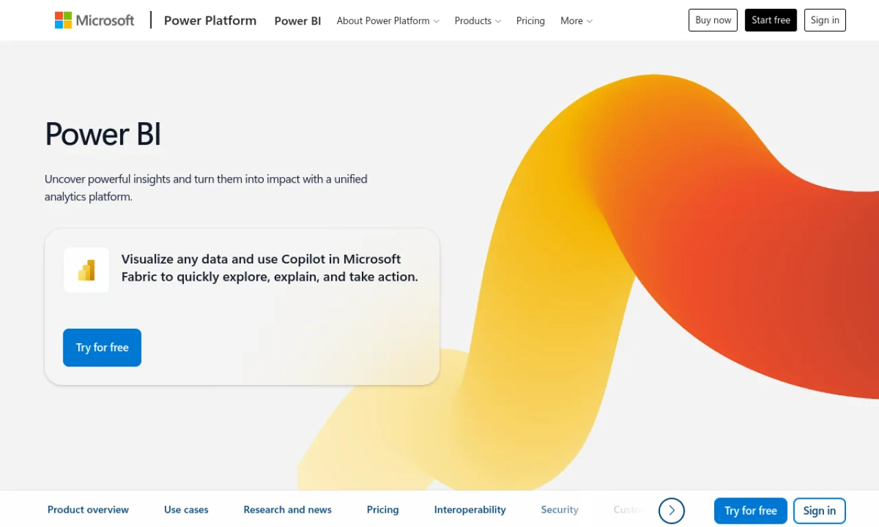 Screenshot of Power BI website