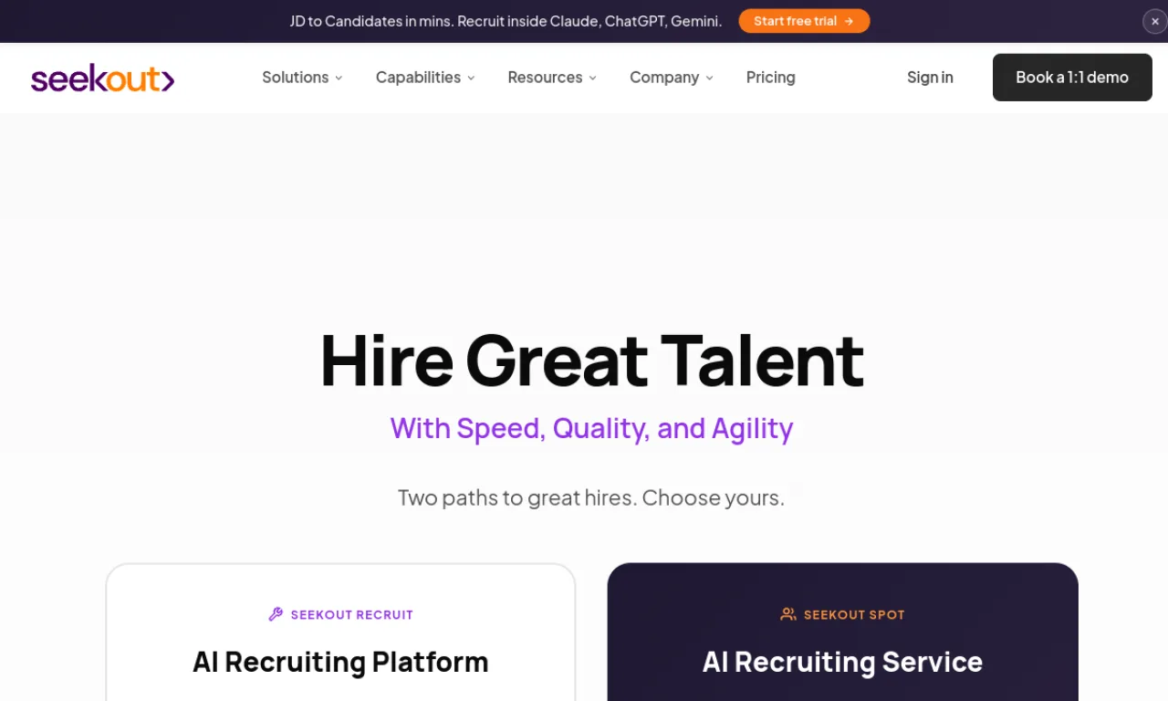 Screenshot of SeekOut website