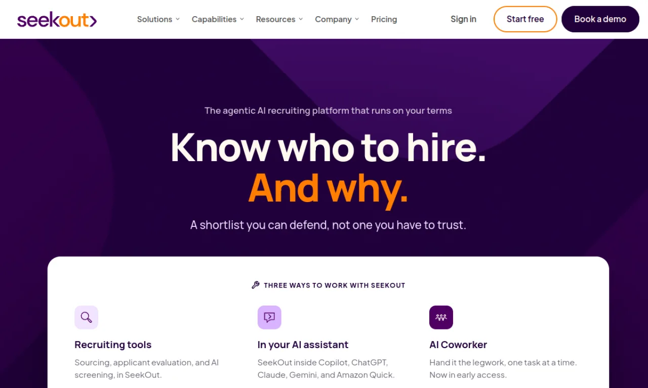 Screenshot of SeekOut website