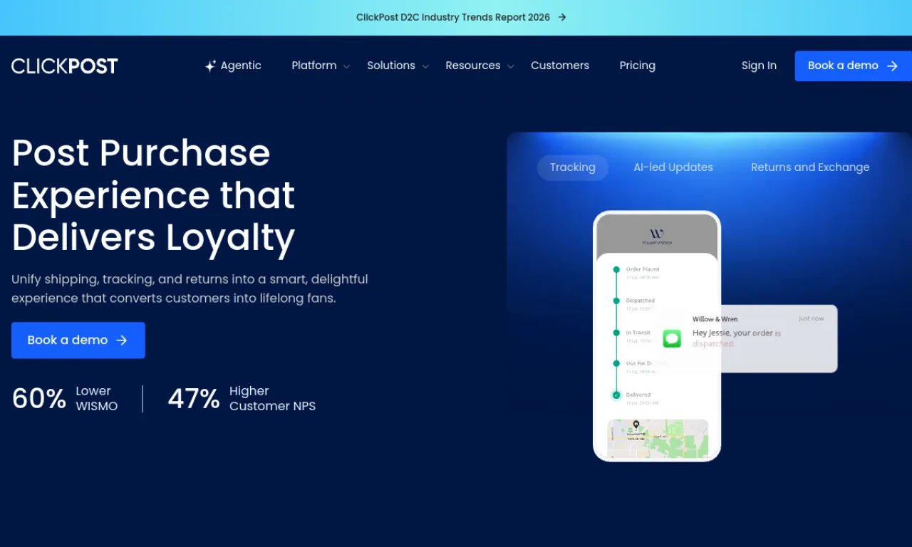 Screenshot of Clickpost website