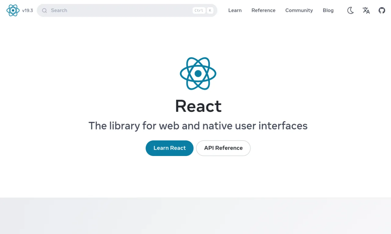 Screenshot of React website