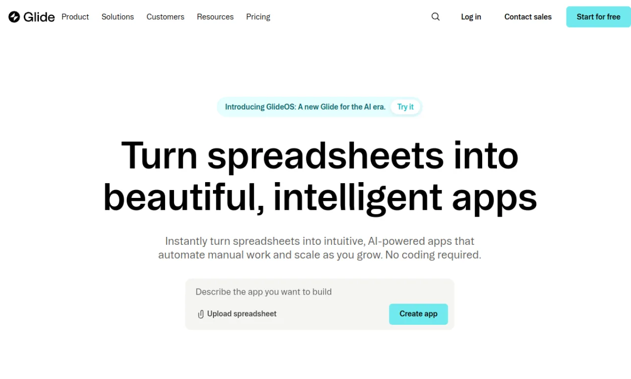 Screenshot of Glide website