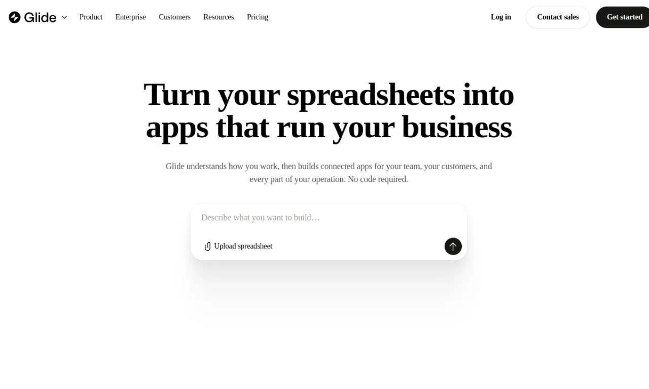 Screenshot of Glide website