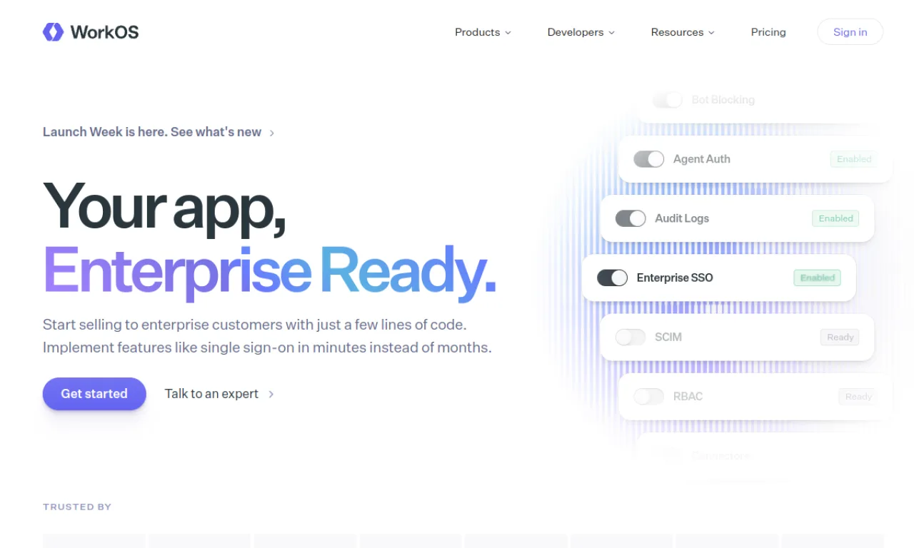 Screenshot of WorkOS website