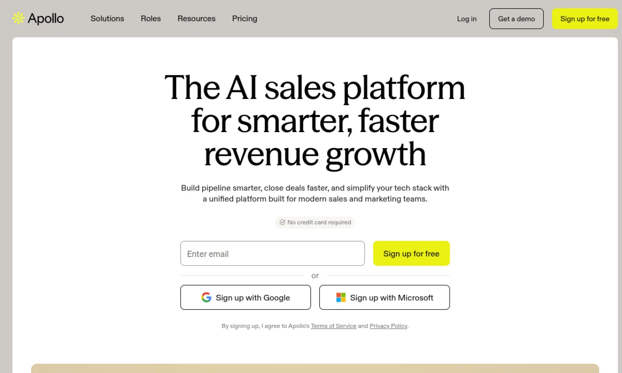 Screenshot of Apollo.io website