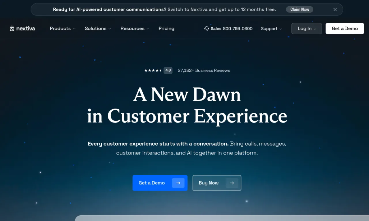 Screenshot of Nextiva website