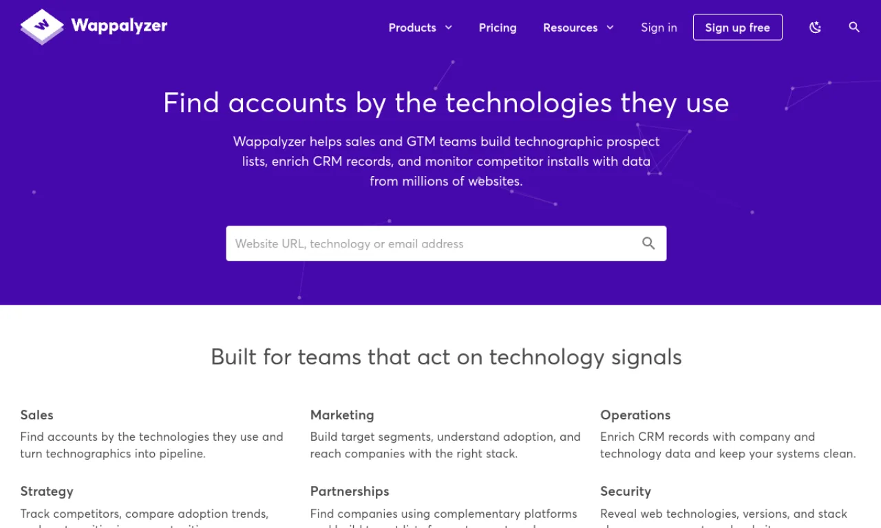 Screenshot of Wappalyzer website