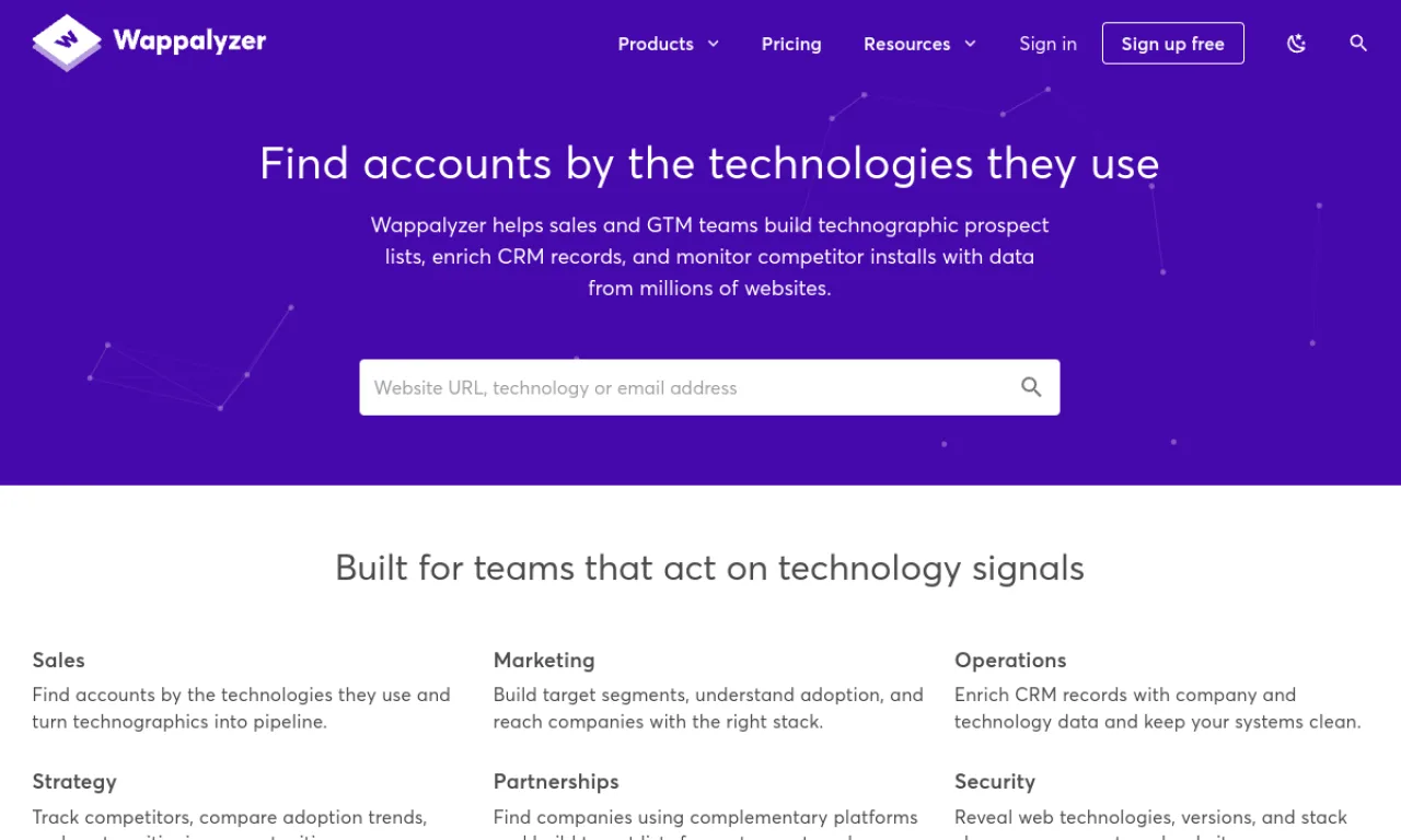 Screenshot of Wappalyzer website