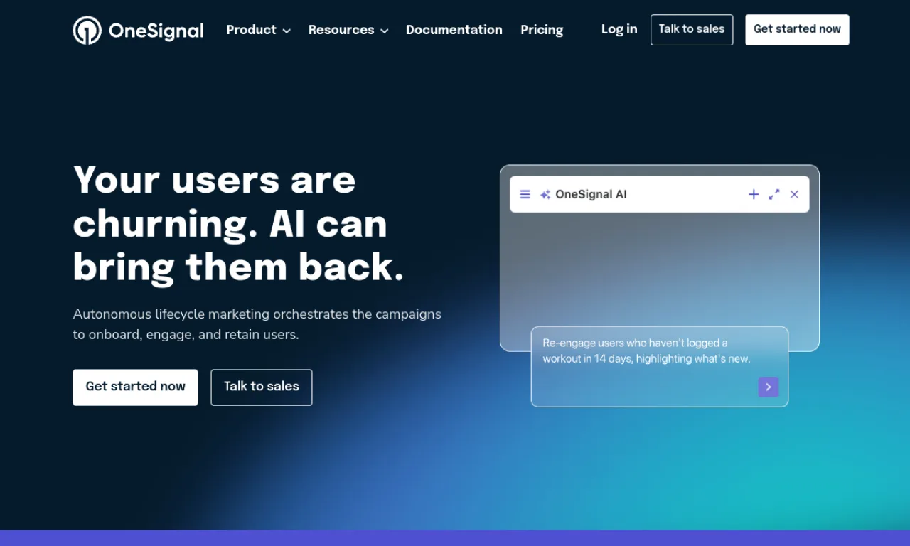 Screenshot of OneSignal website