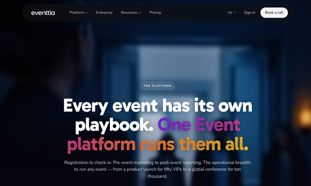 Screenshot of Eventtia website