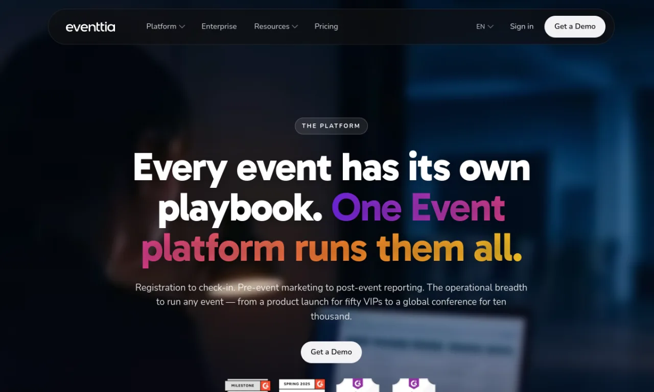 Screenshot of Eventtia website