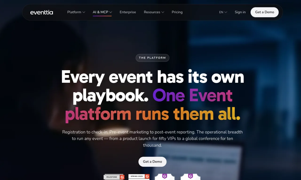 Screenshot of Eventtia website