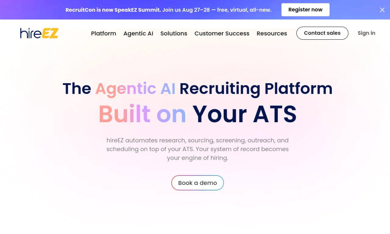 Screenshot of hireEZ website