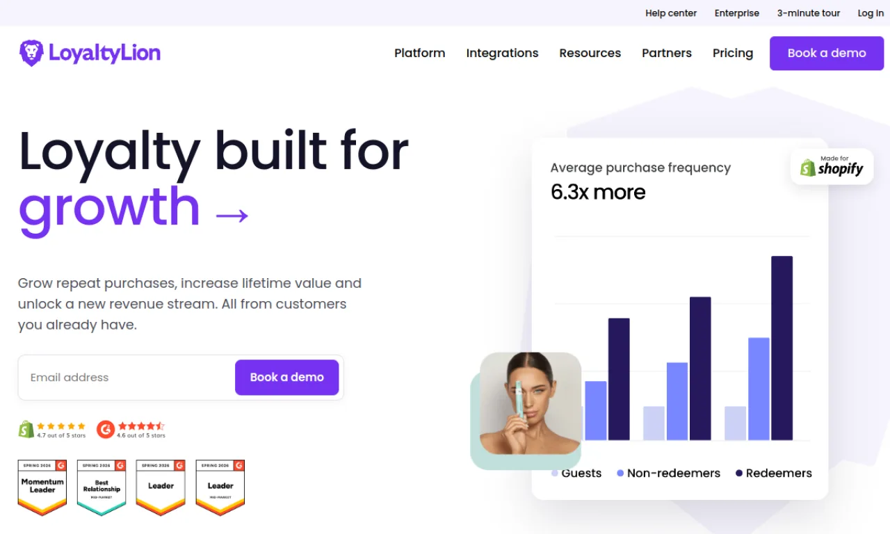 Screenshot of LoyaltyLion website