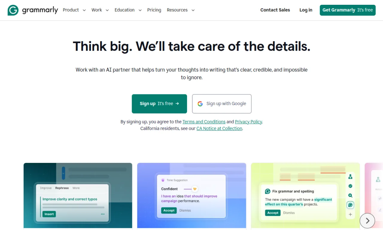 Screenshot of Grammarly website