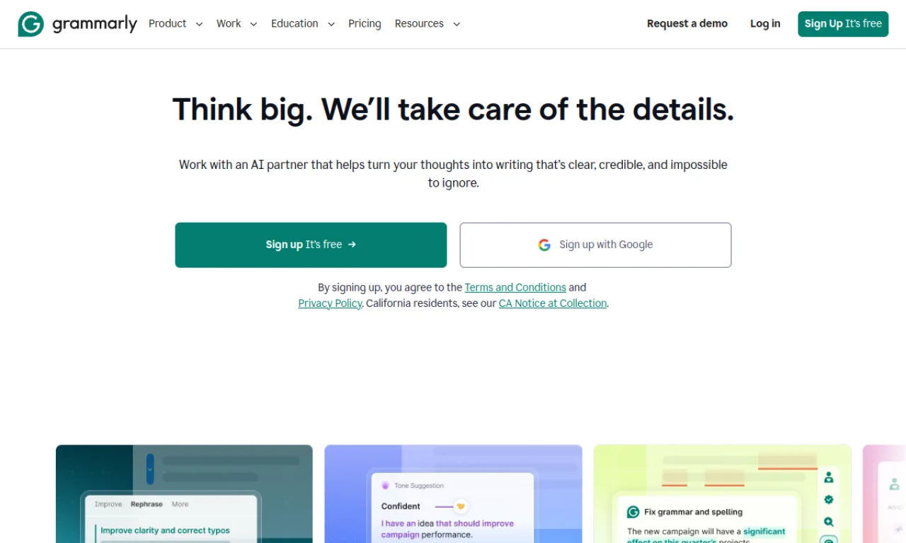 Screenshot of Grammarly website