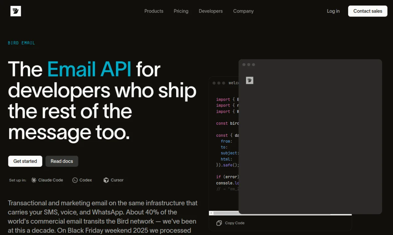 Screenshot of SparkPost (MessageBird) website