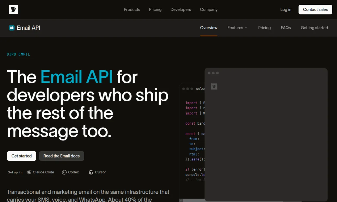 Screenshot of SparkPost (MessageBird) website
