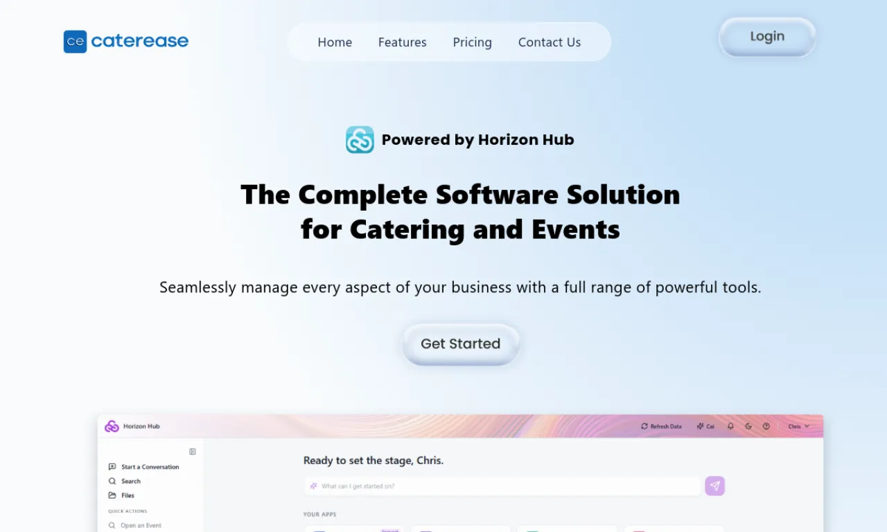 Screenshot of Caterease website