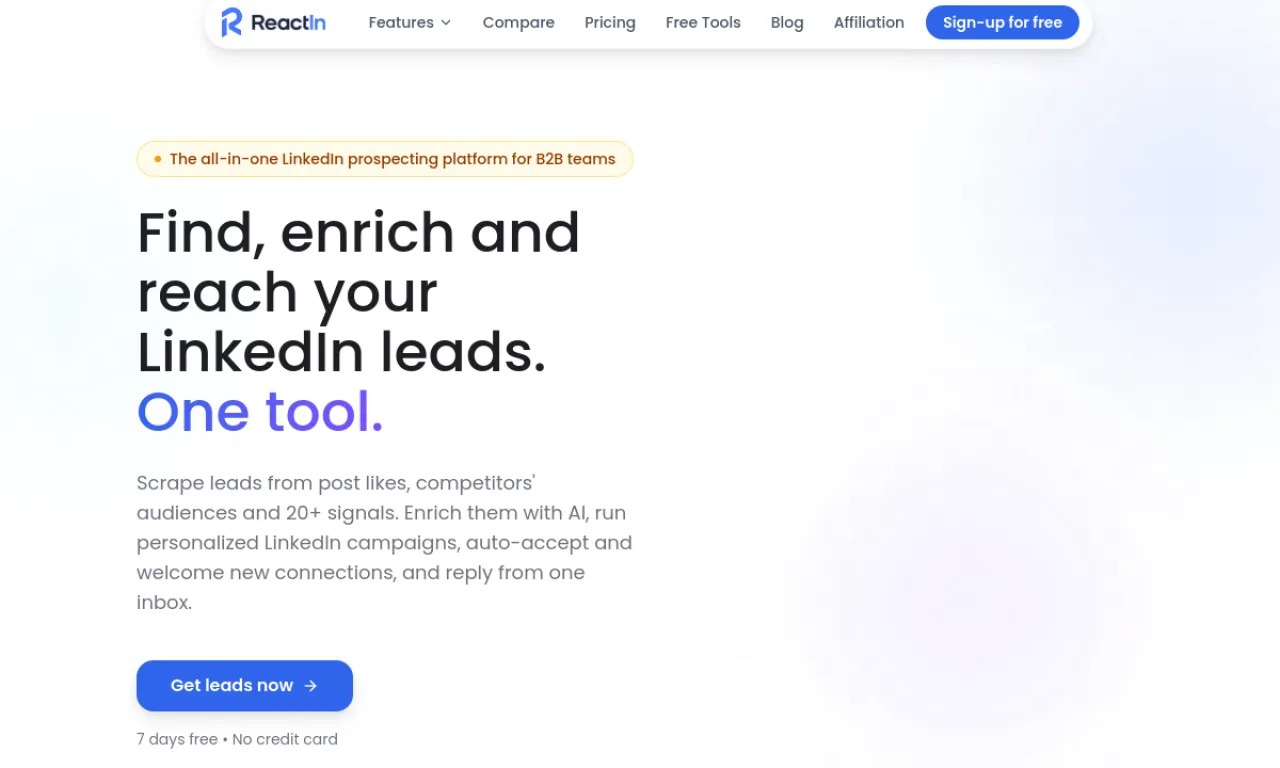Screenshot of ReactIn website