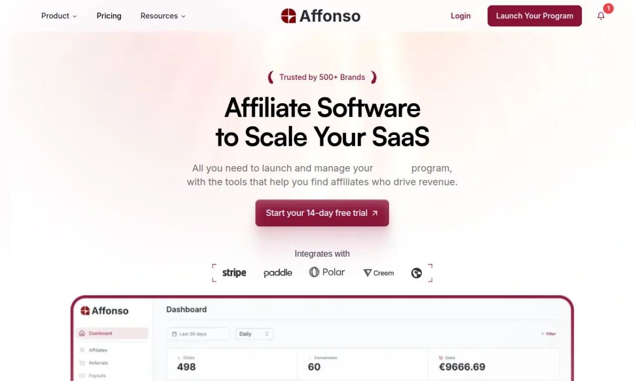 Screenshot of Affonso website
