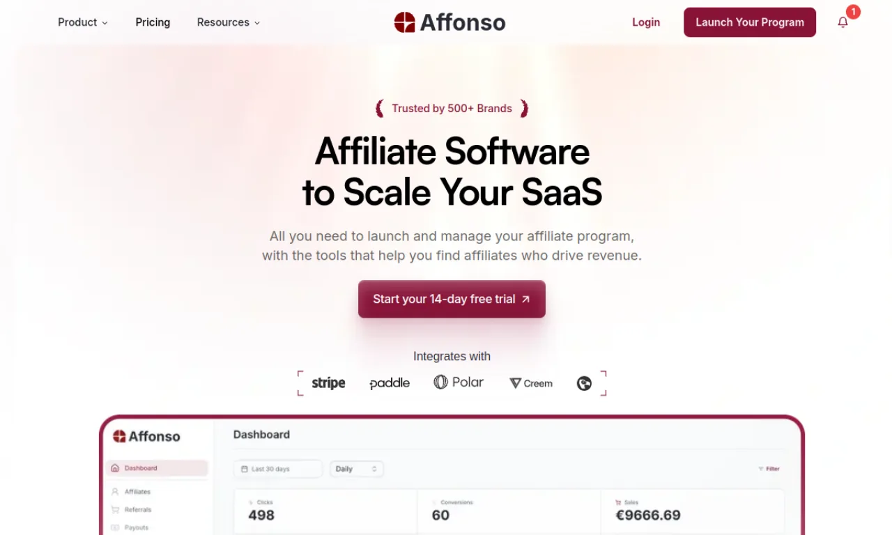 Screenshot of Affonso website