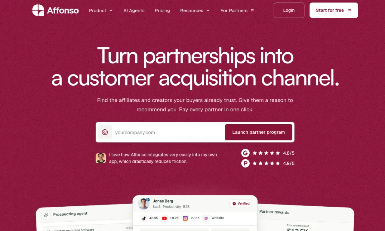Screenshot of Affonso website