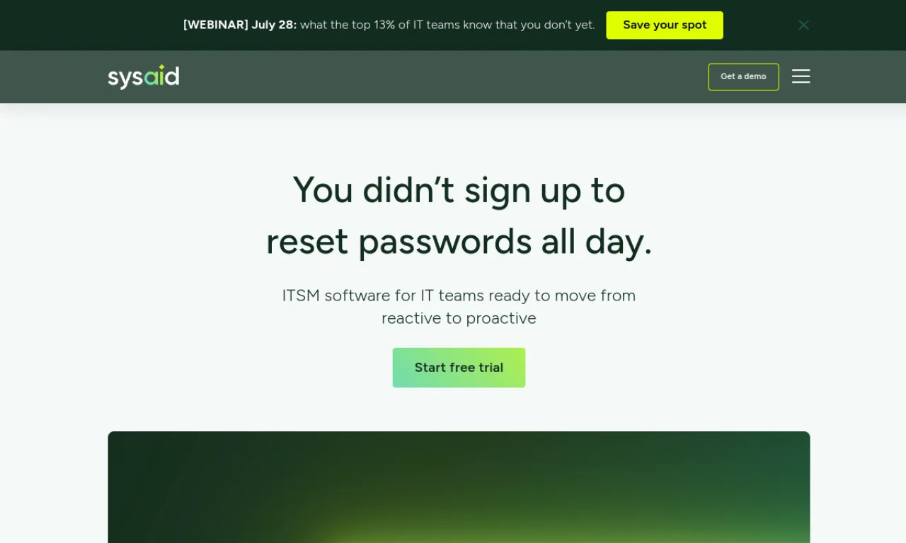 Screenshot of SysAid website