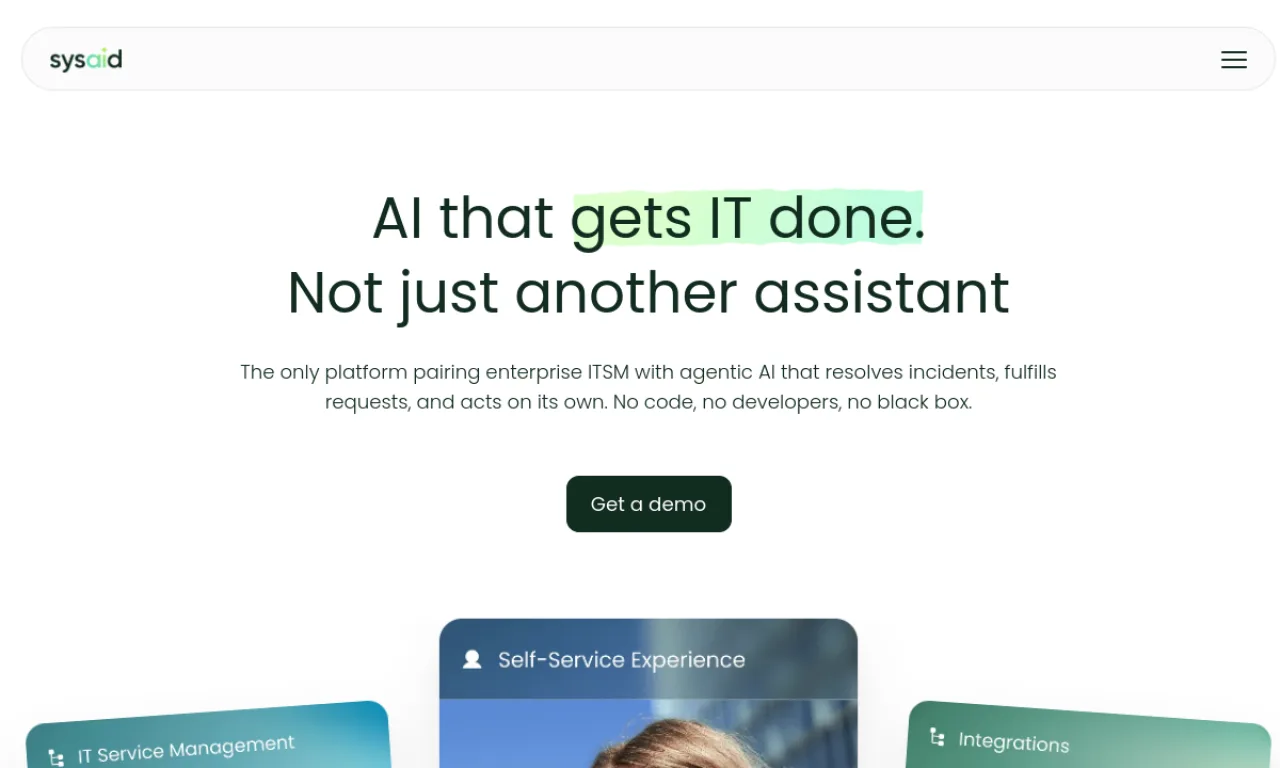 Screenshot of SysAid website