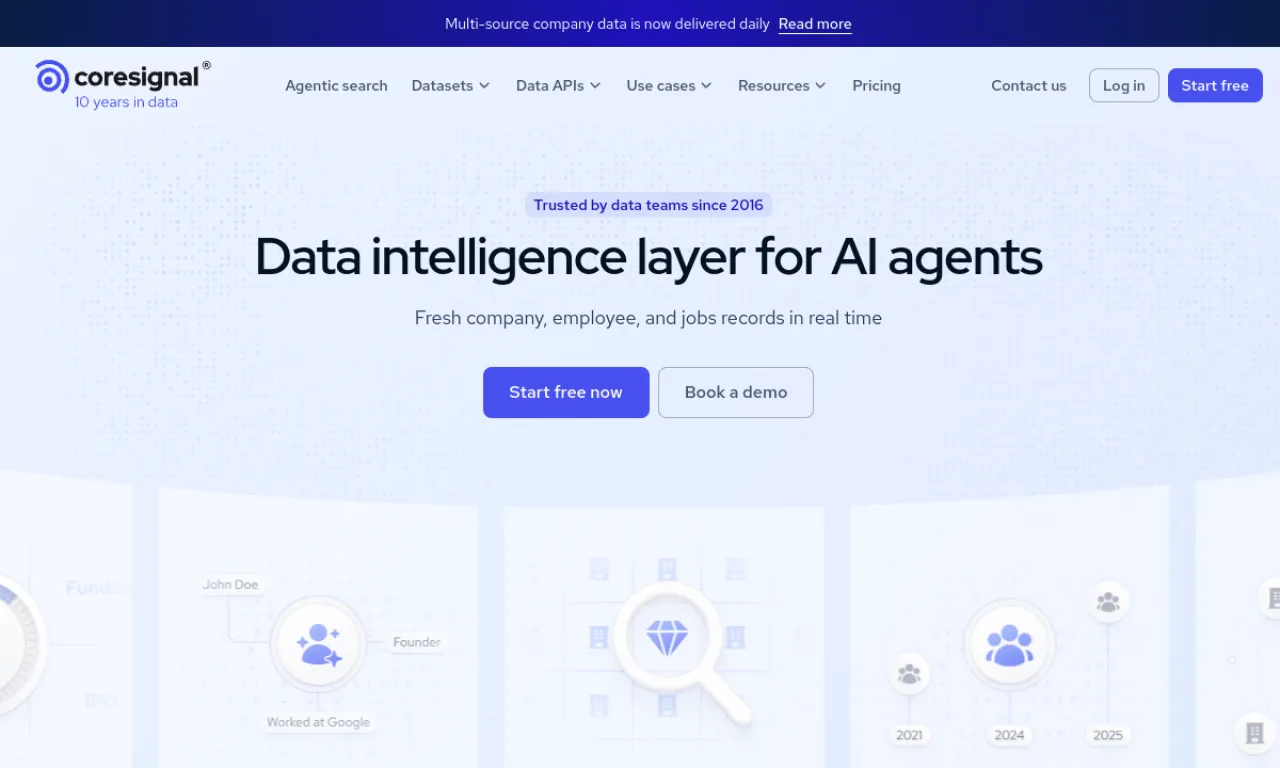 Screenshot of Coresignal API website