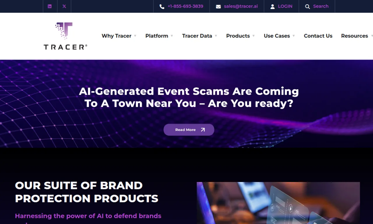 Screenshot of Tracer website