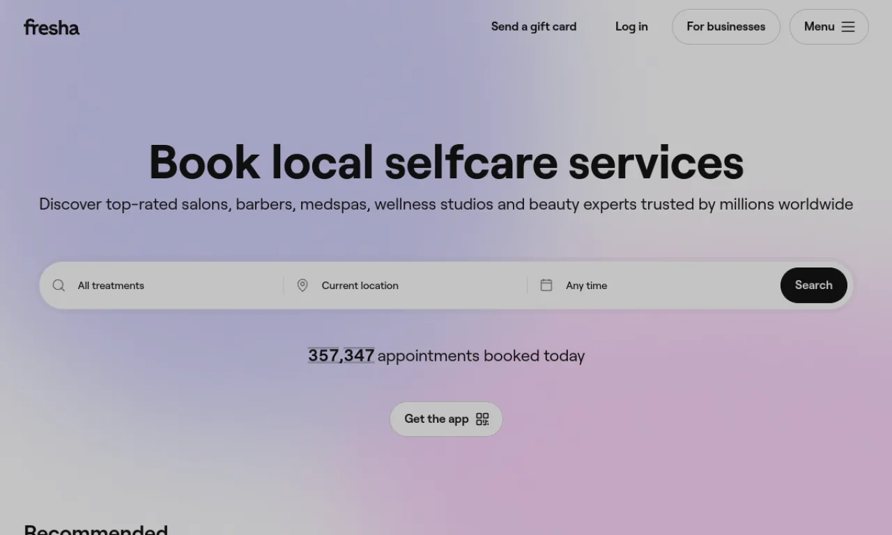 Screenshot of Fresha website
