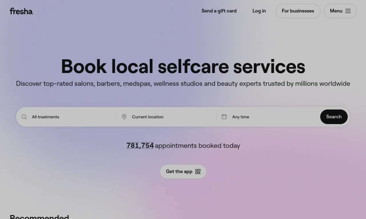 Screenshot of Fresha website