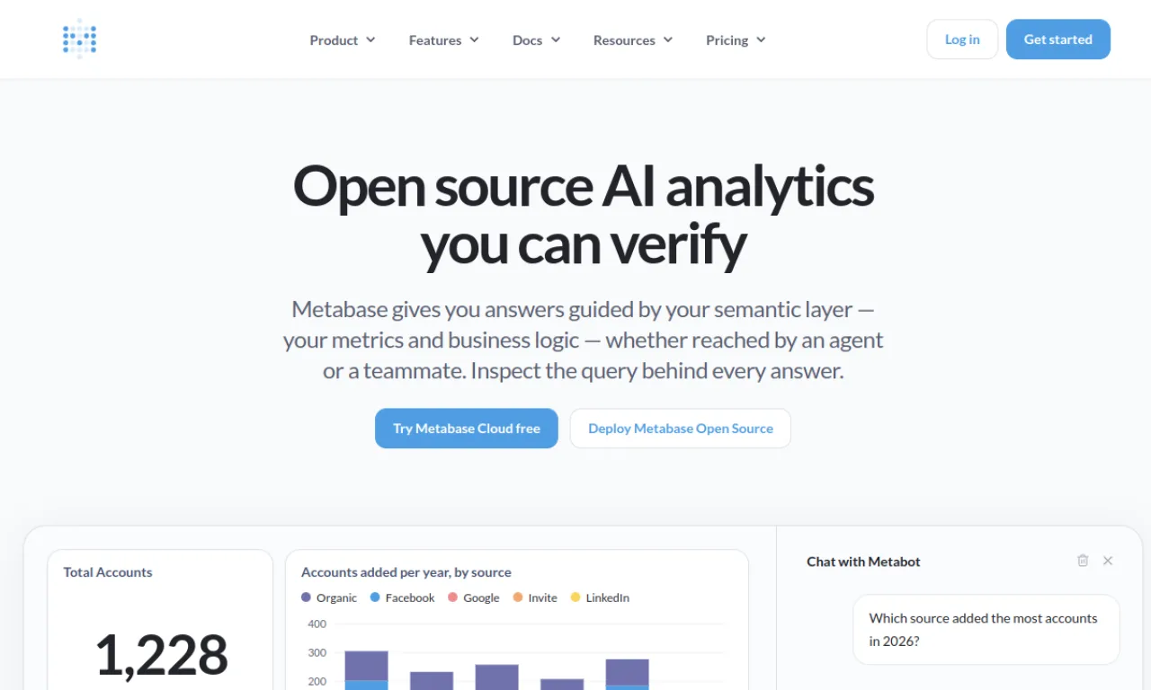 Screenshot of Metabase website