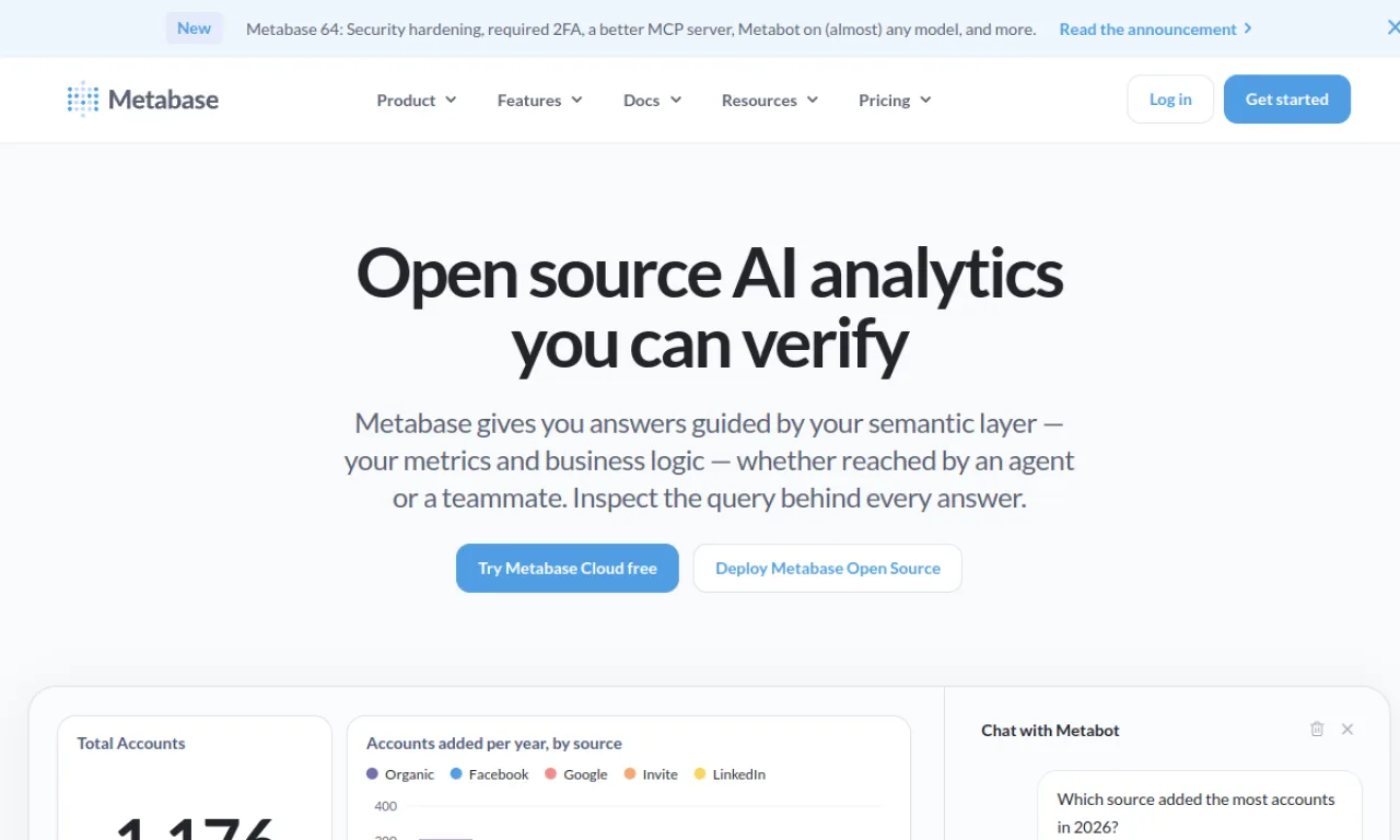Screenshot of Metabase website