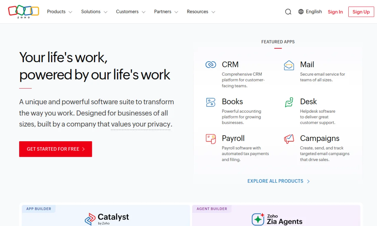 Screenshot of Zoho Analytics website