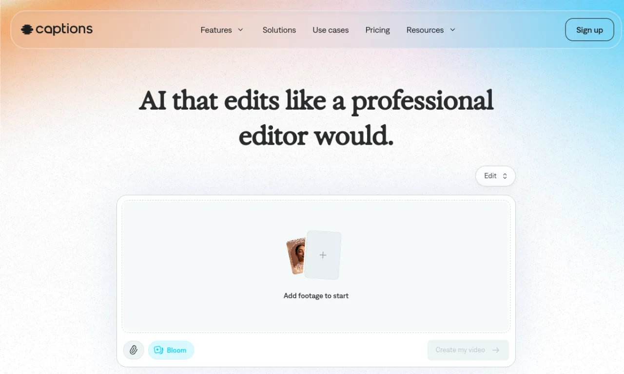 Screenshot of Captions.ai website