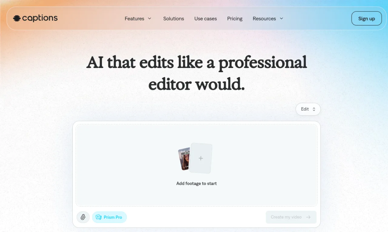 Screenshot of Captions.ai website