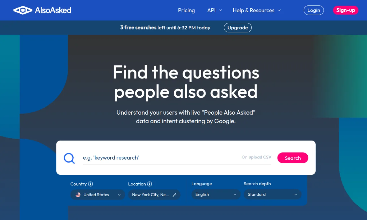 Screenshot of AlsoAsked website