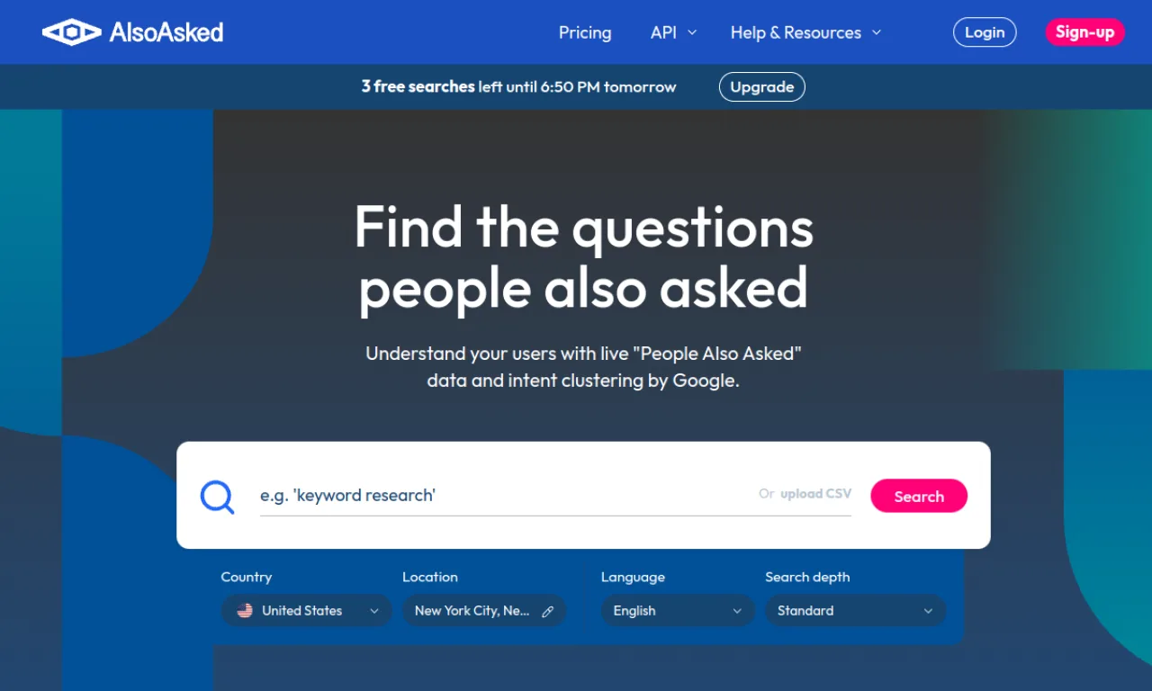 Screenshot of AlsoAsked website