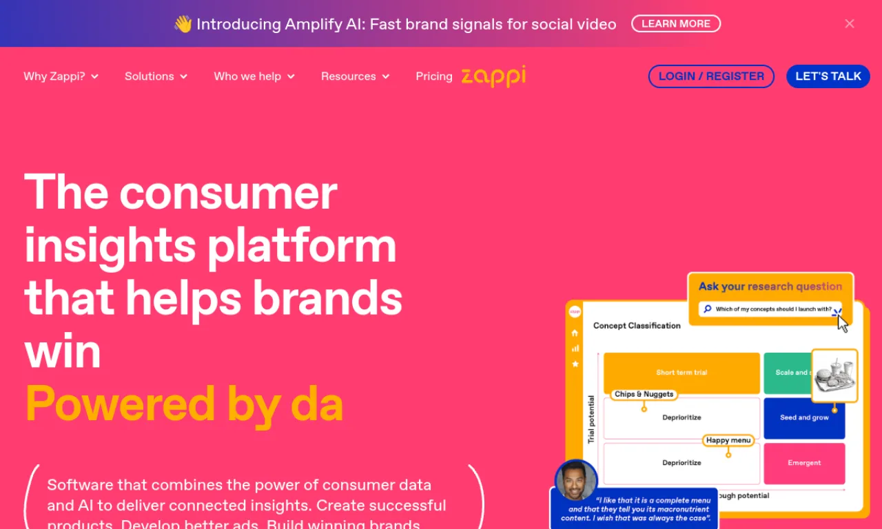 Screenshot of Zappi website