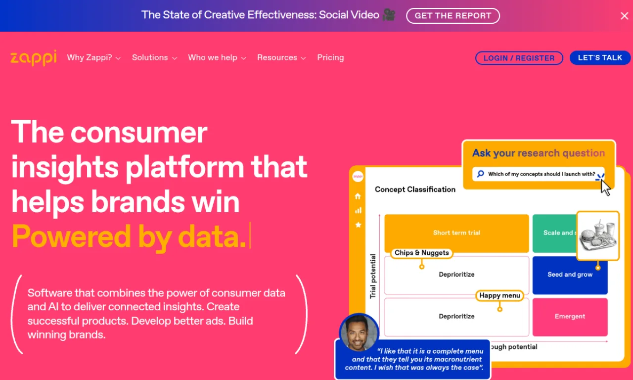 Screenshot of Zappi website