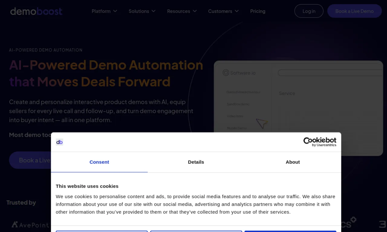 Screenshot of Demoboost website