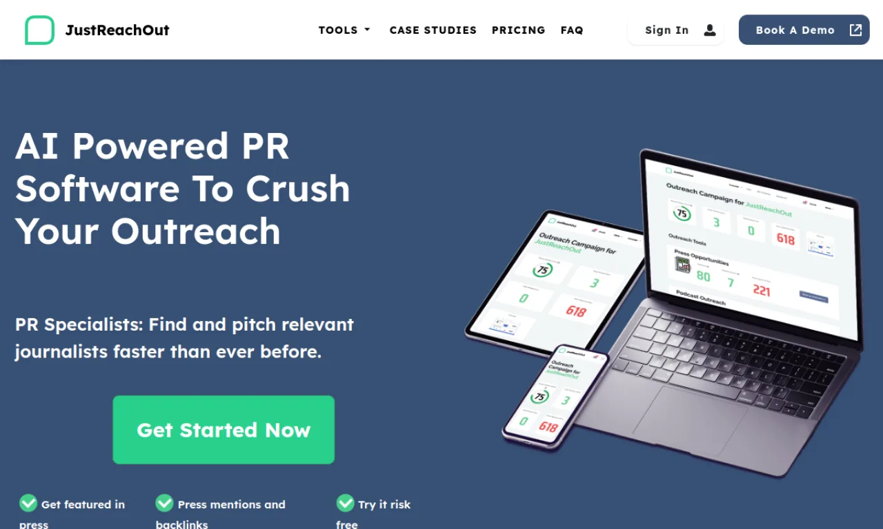 Screenshot of JustReachOut website