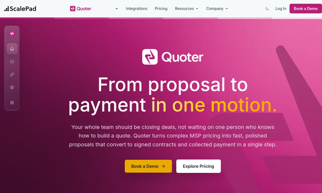 Screenshot of Quoter website