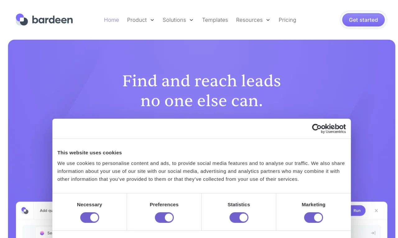 Screenshot of Bardeen website