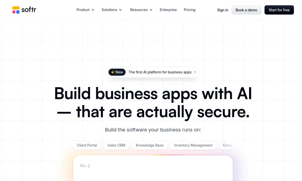Screenshot of Softr website
